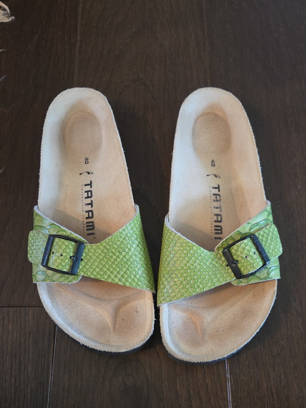 Women's Green Buckle Slide Sandals (Birkenstock) Tatami